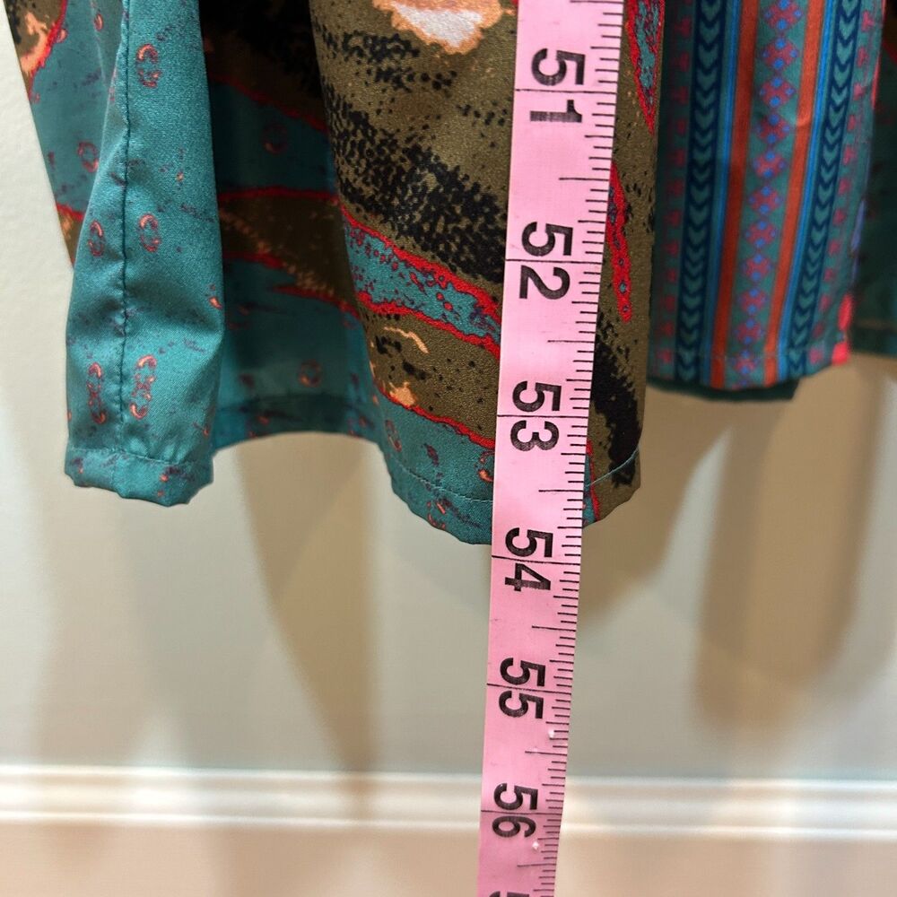 WORLD MARKET Boho Floral Tie Empire Maxi Dress L/XL Satin Tropical Kaftan - Picture 10 of 12